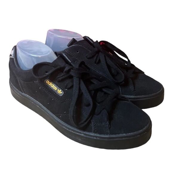 Adidas Sleek Triple Black Sneakers Leopard Accent Womens Comfort US 6.5 - Picture 9 of 12